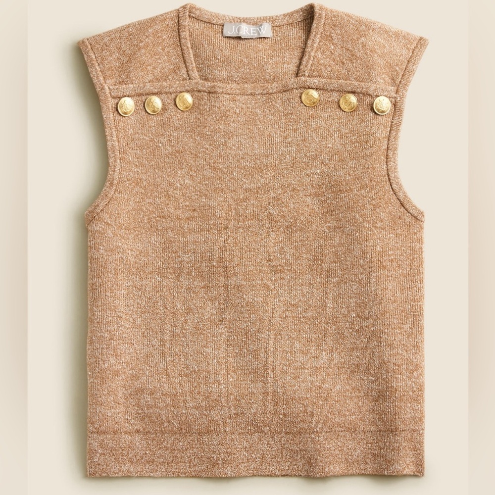 NWT J.Crew sweater shell with buttons merino linen blend gold tan camel XS
